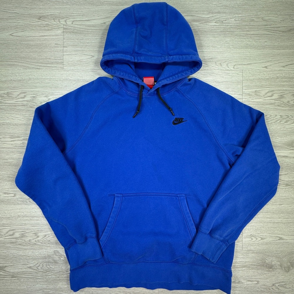 Nike Mens Hoodie Sweatshirt Club Fleece Blue XL Pullover Embroidered Swoosh Logo